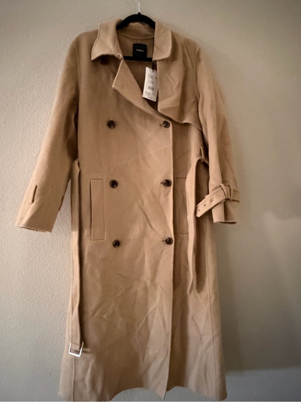 Theory Camel Double-Breasted Trench Coat